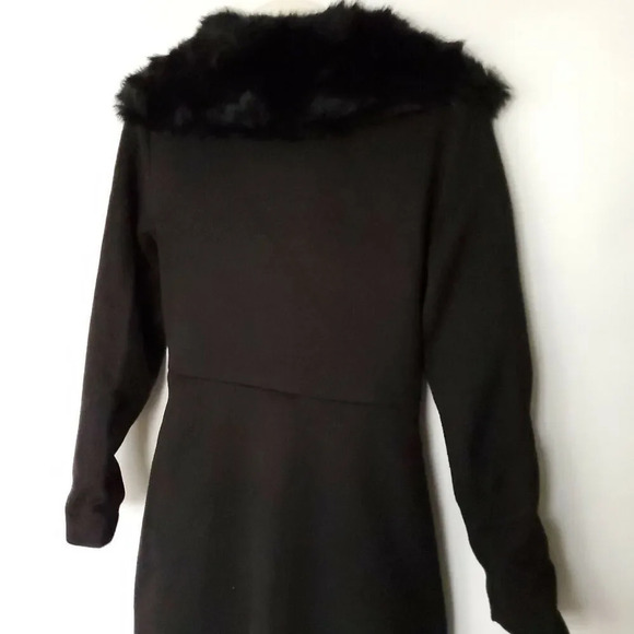 Back Stage Wool Coat Womens Size Small Black Faux Fur Made in Korea Snap Button - Picture 10 of 12